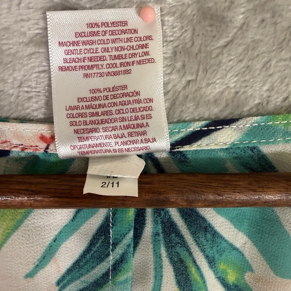 Merona Tropical Pom Pom Trim Floral Cover Up Dress Large Beach Resort Vacation - Picture 4 of 6